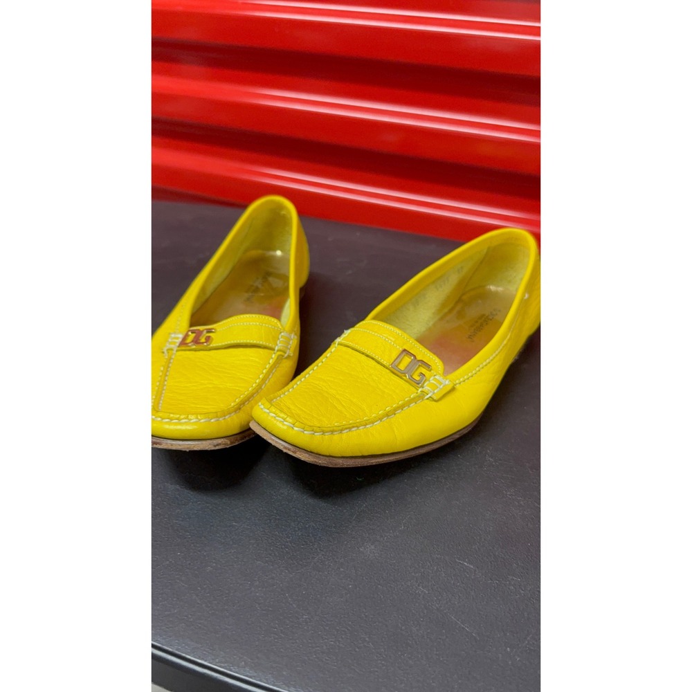 Dolce & Gabbana Womens Yellow Leather DG Logo Square Toe Loafers Flats Size 37 - Picture 7 of 14